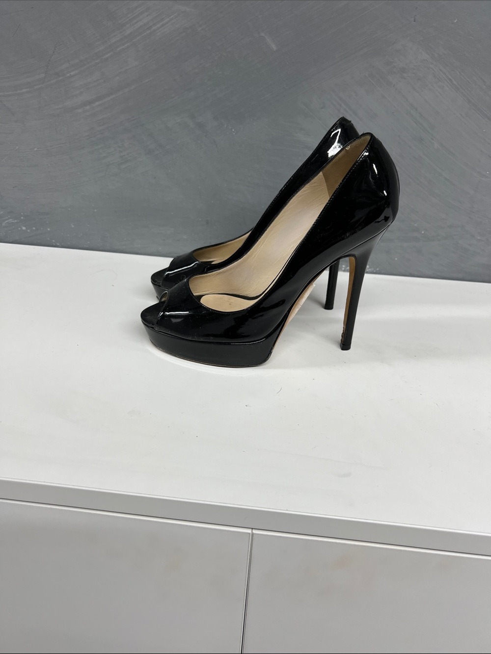 Jimmy Choo Black Patent Peep-Toe Platform Pumps